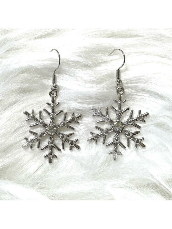 Unbranded Jewelry - Silver Tone Snowflake Dangle Earrings Rhinestone Accents New